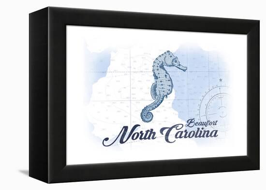 Beaufort, North Carolina - Seahorse - Blue - Coastal Icon-Lantern Press-Framed Stretched Canvas