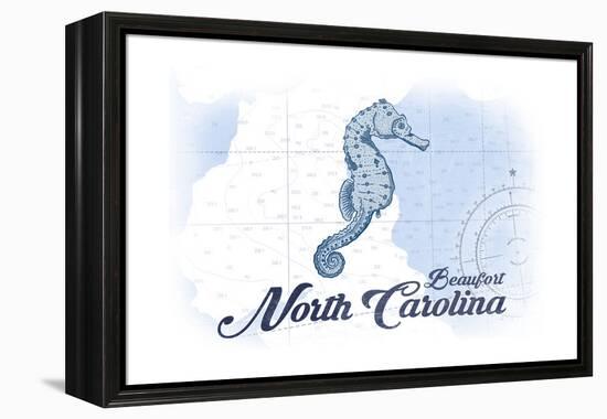 Beaufort, North Carolina - Seahorse - Blue - Coastal Icon-Lantern Press-Framed Stretched Canvas