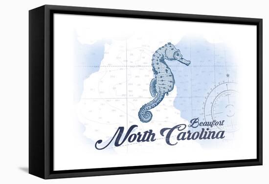 Beaufort, North Carolina - Seahorse - Blue - Coastal Icon-Lantern Press-Framed Stretched Canvas