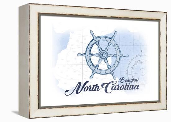 Beaufort, North Carolina - Ship Wheel - Blue - Coastal Icon-Lantern Press-Framed Stretched Canvas