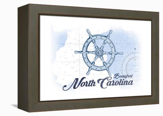 Beaufort, North Carolina - Ship Wheel - Blue - Coastal Icon-Lantern Press-Framed Stretched Canvas