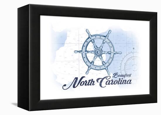 Beaufort, North Carolina - Ship Wheel - Blue - Coastal Icon-Lantern Press-Framed Stretched Canvas