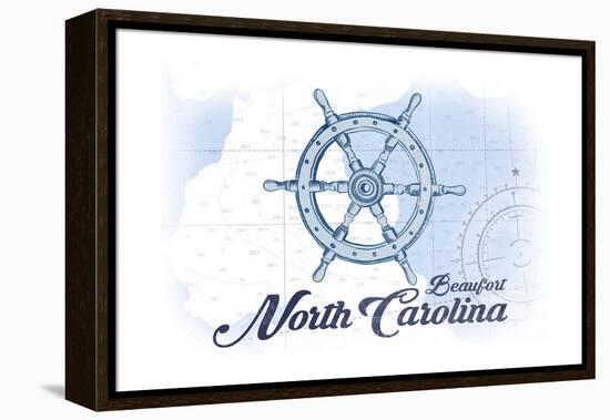 Beaufort, North Carolina - Ship Wheel - Blue - Coastal Icon-Lantern Press-Framed Stretched Canvas