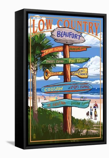 Beaufort, South Carolina - Sign Destinations-Lantern Press-Framed Stretched Canvas