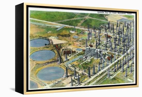 Beaumont, Texas - Aerial View of the Spindle Top Oil Field, c.1942-Lantern Press-Framed Stretched Canvas