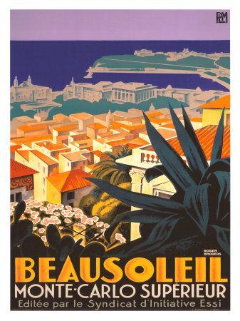 POSTER BEAUSOLEIL MONTE CARLO EUROPE TOURISM TRAVEL VINTAGE REPRO FREE S//H