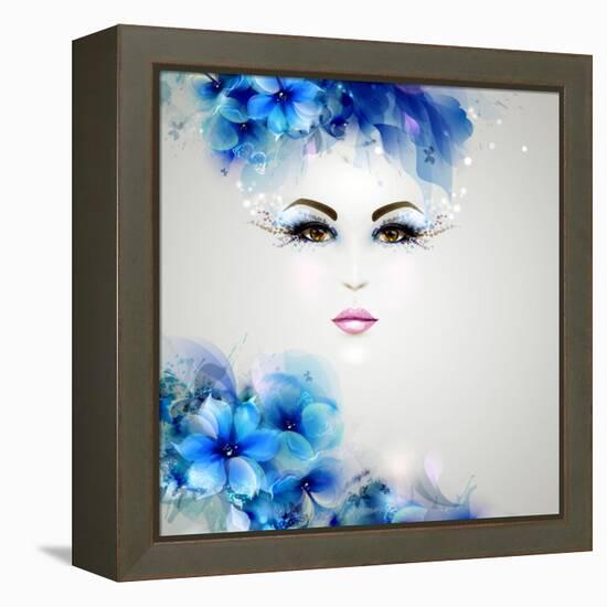 Beautiful Abstract Women with Abstract Design Natural Floral Elements-artant-Framed Stretched Canvas