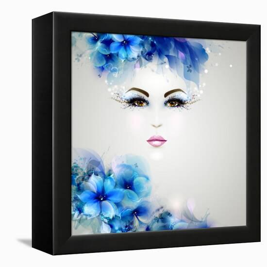 Beautiful Abstract Women with Abstract Design Natural Floral Elements-artant-Framed Stretched Canvas