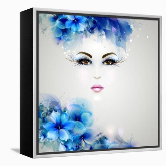 Beautiful Abstract Women with Abstract Design Natural Floral Elements-artant-Framed Stretched Canvas