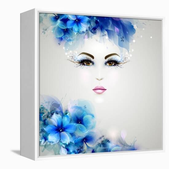 Beautiful Abstract Women with Abstract Design Natural Floral Elements-artant-Framed Stretched Canvas