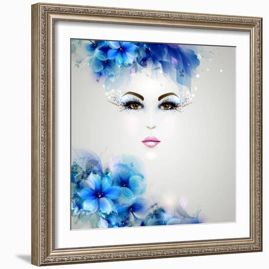 Beautiful Abstract Women with Abstract Design Natural Floral Elements-artant-Framed Art Print