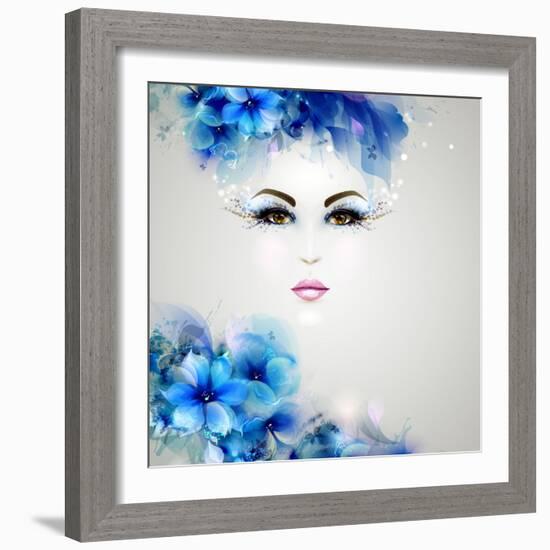 Beautiful Abstract Women with Abstract Design Natural Floral Elements-artant-Framed Art Print