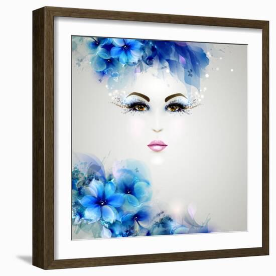 Beautiful Abstract Women with Abstract Design Natural Floral Elements-artant-Framed Art Print