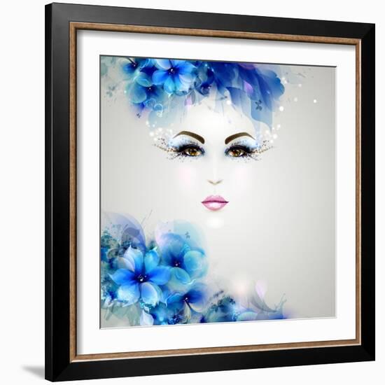 Beautiful Abstract Women with Abstract Design Natural Floral Elements-artant-Framed Art Print