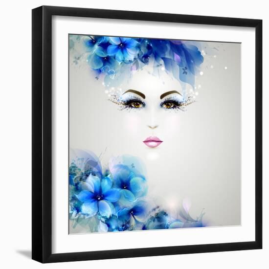 Beautiful Abstract Women with Abstract Design Natural Floral Elements-artant-Framed Art Print