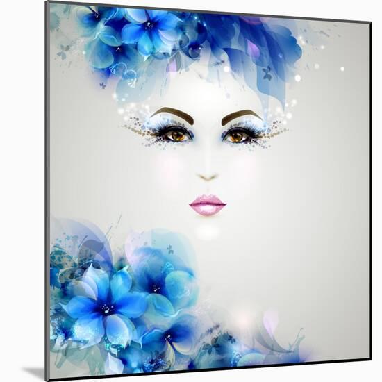 Beautiful Abstract Women with Abstract Design Natural Floral Elements-artant-Mounted Art Print