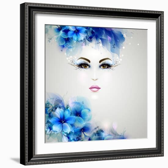 Beautiful Abstract Women with Abstract Design Natural Floral Elements-artant-Framed Art Print