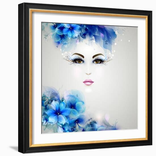 Beautiful Abstract Women with Abstract Design Natural Floral Elements-artant-Framed Art Print