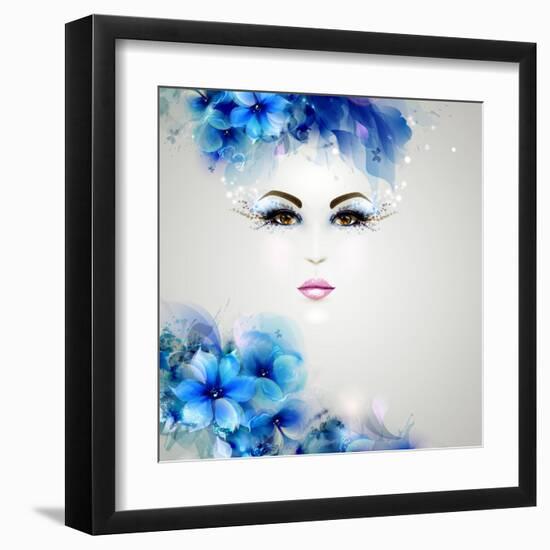 Beautiful Abstract Women with Abstract Design Natural Floral Elements-artant-Framed Art Print