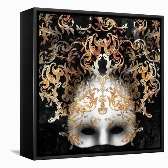 Beautiful and Elegant Venetian Mask with a Rich Baroque Decor on Black Background-Valentina Photos-Framed Stretched Canvas