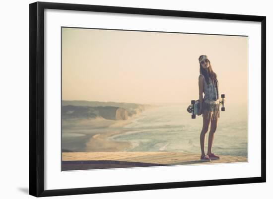 Beautiful And Fashion Young Woman Posing With A Skateboard-iko-Framed Premium Giclee Print