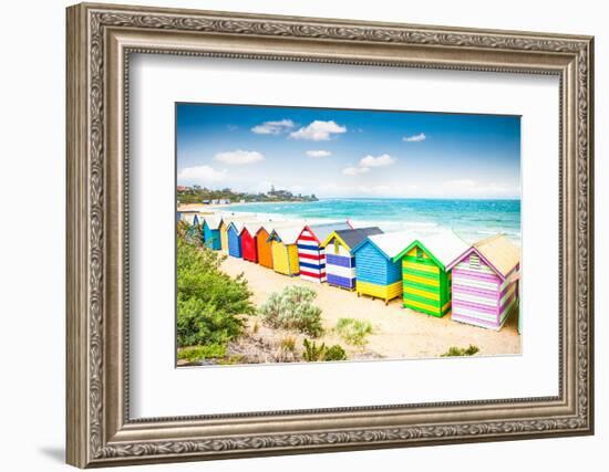 Beautiful Bathing Houses on White Sandy Beach at Brighton Beach in Melbourne, Australia.-Aleksandar Todorovic-Framed Photographic Print