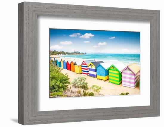 Beautiful Bathing Houses on White Sandy Beach at Brighton Beach in Melbourne, Australia.-Aleksandar Todorovic-Framed Photographic Print