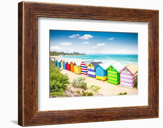 Beautiful Bathing Houses on White Sandy Beach at Brighton Beach in Melbourne, Australia.-Aleksandar Todorovic-Framed Photographic Print