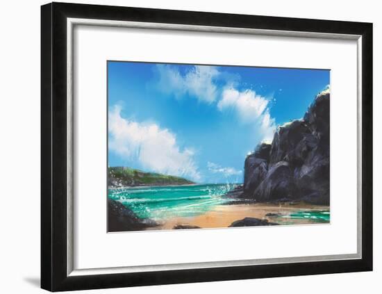 Beautiful Beach Summer Natural Outdoor,Digital Painting-Tithi Luadthong-Framed Art Print