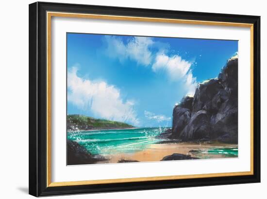 Beautiful Beach Summer Natural Outdoor,Digital Painting-Tithi Luadthong-Framed Art Print