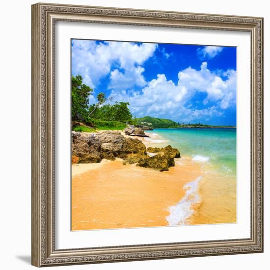 Beautiful Beach Surrounded by Mountains in Cuba-Kamira-Framed Photographic Print