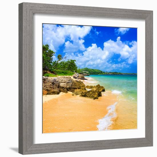 Beautiful Beach Surrounded by Mountains in Cuba-Kamira-Framed Photographic Print