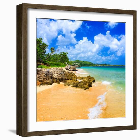 Beautiful Beach Surrounded by Mountains in Cuba-Kamira-Framed Photographic Print