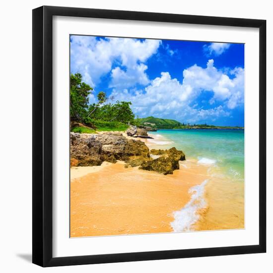 Beautiful Beach Surrounded by Mountains in Cuba-Kamira-Framed Photographic Print