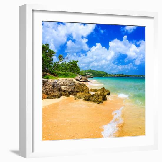 Beautiful Beach Surrounded by Mountains in Cuba-Kamira-Framed Photographic Print