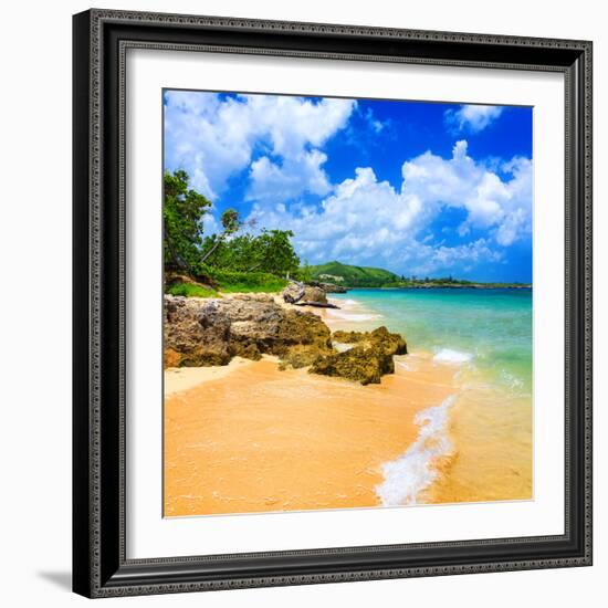 Beautiful Beach Surrounded by Mountains in Cuba-Kamira-Framed Photographic Print