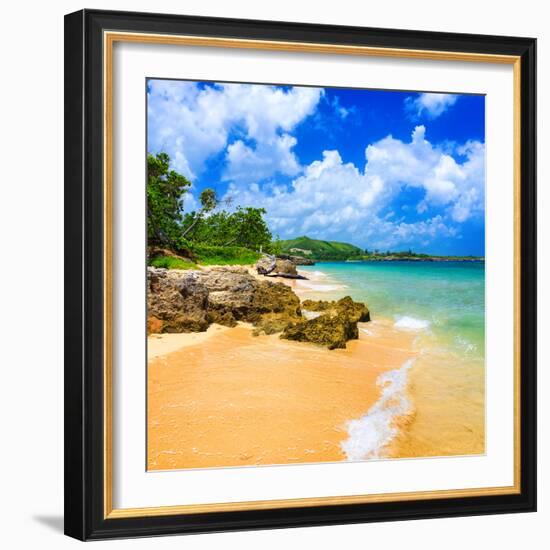 Beautiful Beach Surrounded by Mountains in Cuba-Kamira-Framed Photographic Print