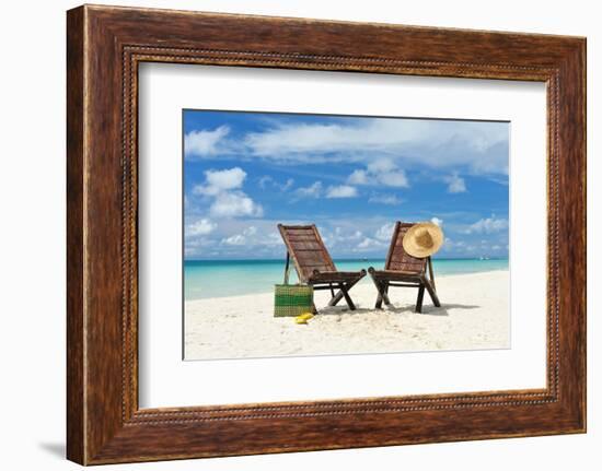 Beautiful Beach with Chaise Lounge-haveseen-Framed Photographic Print