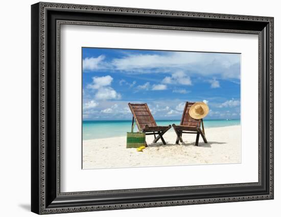 Beautiful Beach with Chaise Lounge-haveseen-Framed Photographic Print