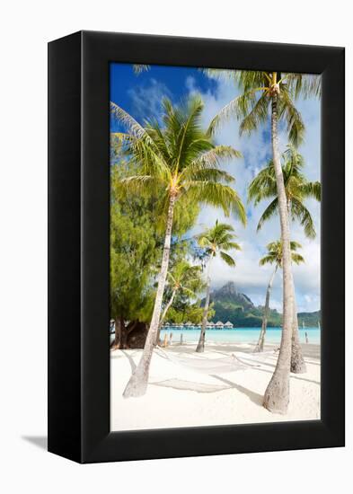 Beautiful Beach with Coconut Palms on Bora Bora Island in French Polynesia-BlueOrange Studio-Framed Premier Image Canvas