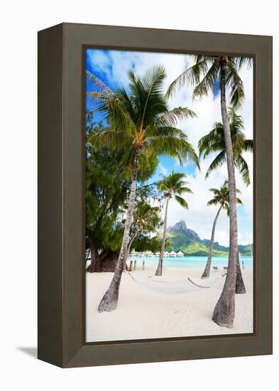 Beautiful Beach with Coconut Palms on Bora Bora Island in French Polynesia-BlueOrange Studio-Framed Premier Image Canvas