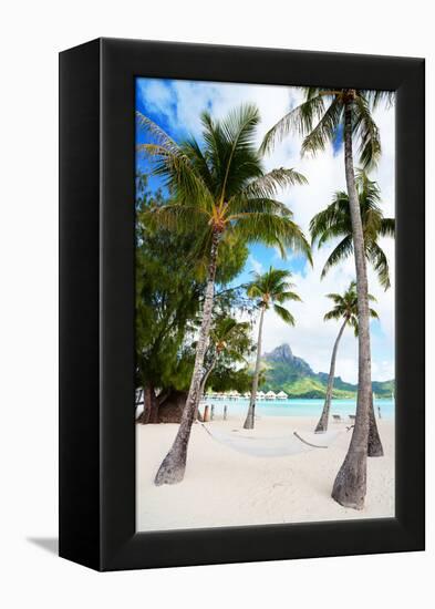 Beautiful Beach with Coconut Palms on Bora Bora Island in French Polynesia-BlueOrange Studio-Framed Premier Image Canvas