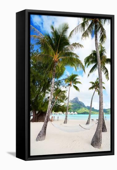 Beautiful Beach with Coconut Palms on Bora Bora Island in French Polynesia-BlueOrange Studio-Framed Premier Image Canvas