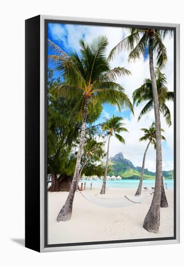 Beautiful Beach with Coconut Palms on Bora Bora Island in French Polynesia-BlueOrange Studio-Framed Premier Image Canvas