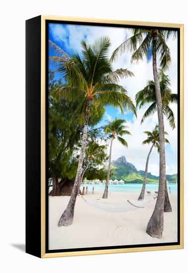 Beautiful Beach with Coconut Palms on Bora Bora Island in French Polynesia-BlueOrange Studio-Framed Premier Image Canvas