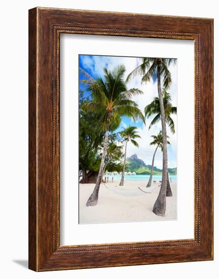 Beautiful Beach with Coconut Palms on Bora Bora Island in French Polynesia-BlueOrange Studio-Framed Photographic Print