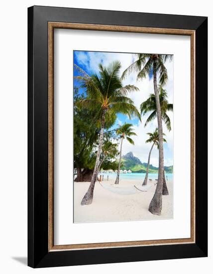 Beautiful Beach with Coconut Palms on Bora Bora Island in French Polynesia-BlueOrange Studio-Framed Photographic Print