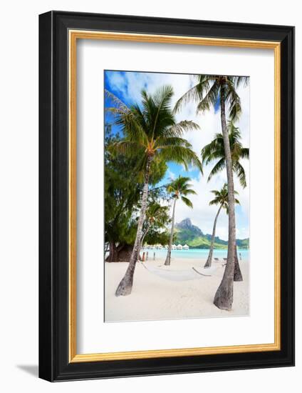 Beautiful Beach with Coconut Palms on Bora Bora Island in French Polynesia-BlueOrange Studio-Framed Photographic Print