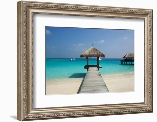 Beautiful Beach with Jetty at Maldives-haveseen-Framed Photographic Print