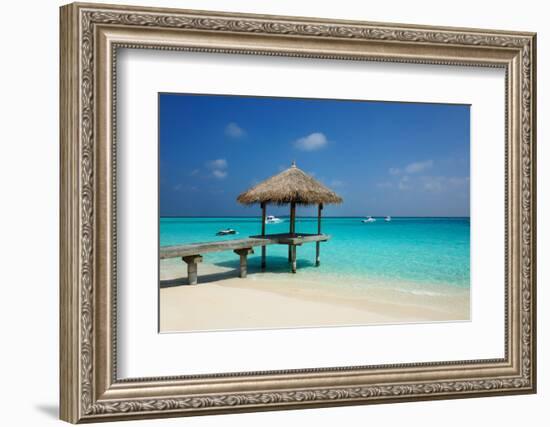 Beautiful Beach with Jetty at Maldives-haveseen-Framed Photographic Print